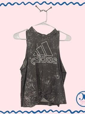 Adidas Twist Front Crop Tank – Grey & White Splatter – Cropped Athletic Top – Sp